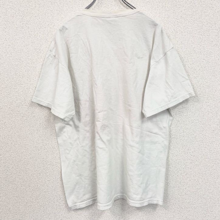 古着 used　GILDAN　ギルダン　半袖プリントTシャツ　クルーネック 　白　ホワイト　赤　レッド　Lサイズ