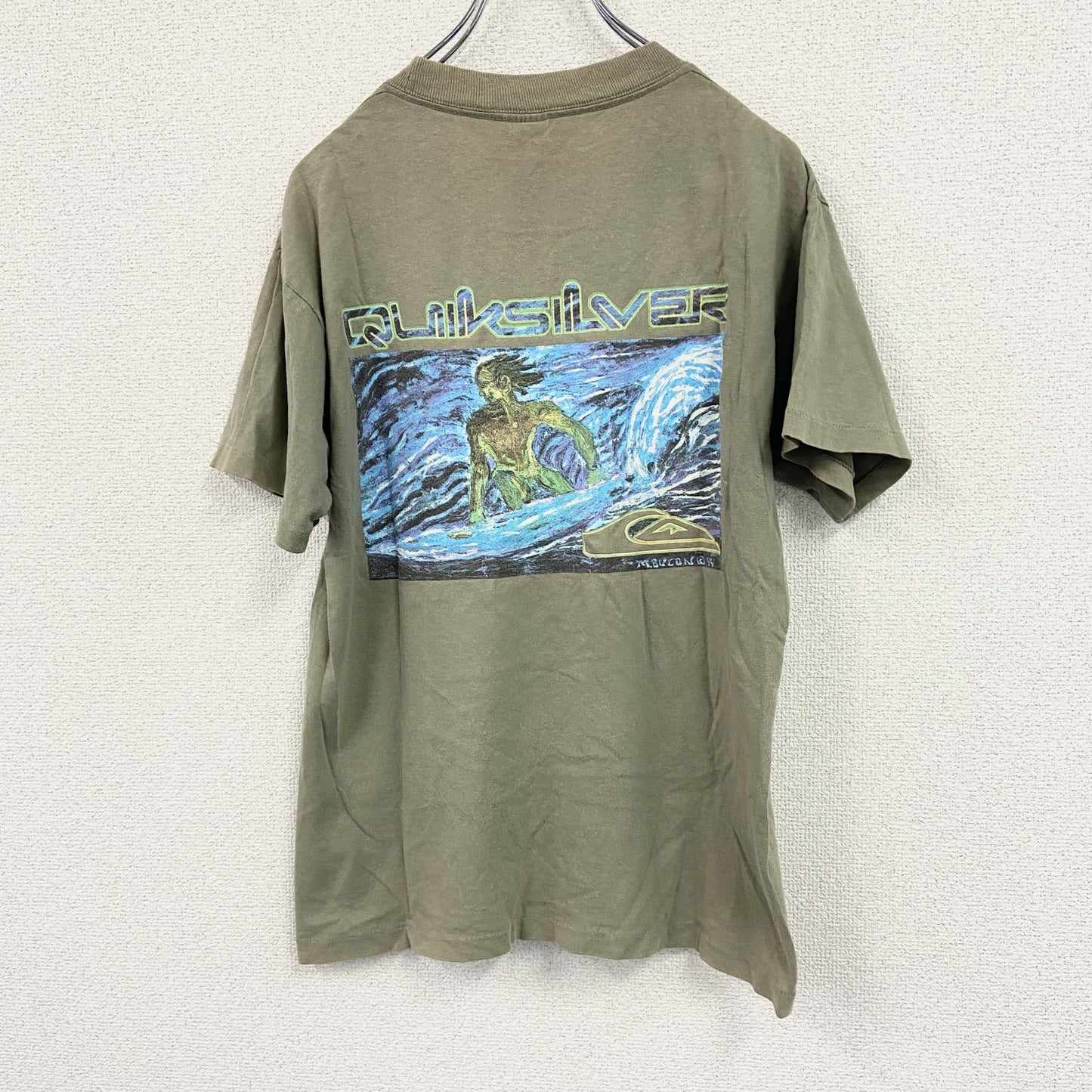 QUICKSILVER　クイックシルバー　半袖プリントTシャツ　カーキ　Sサイズ