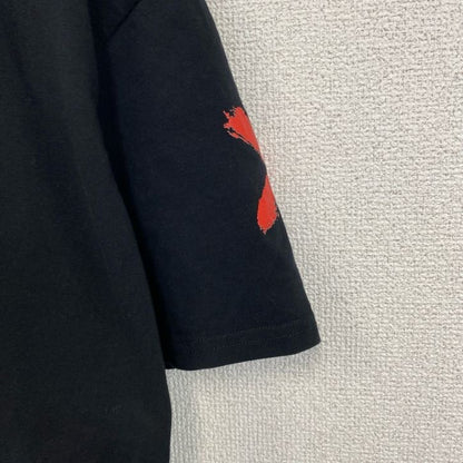 古着 used　半袖プリントTシャツ　PAGA　スタンドカラー　黒　ブラック　クルーネック　レトロデザイン　Lサイズ
