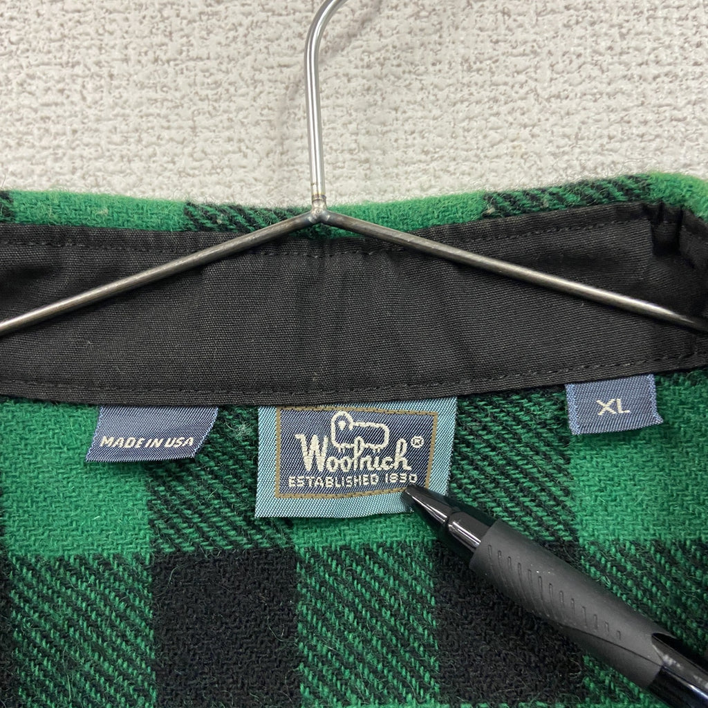 80s　Woolrich　ウールリッチ　ウールシャツ　ヴィンテージ　ブロックチェック　黒　ブラック　緑　グリーン　XLサイズ