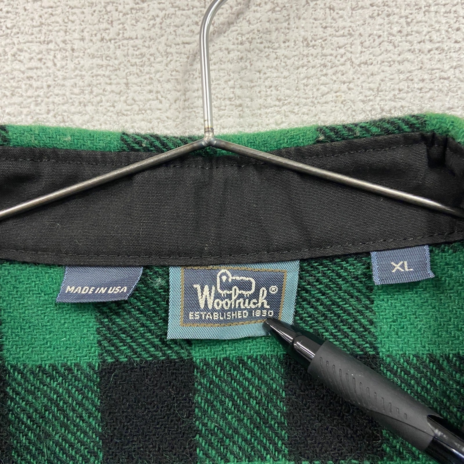 80s　Woolrich　ウールリッチ　ウールシャツ　ヴィンテージ　ブロックチェック　黒　ブラック　緑　グリーン　XLサイズ
