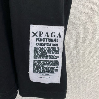 古着 used　半袖プリントTシャツ　PAGA　スタンドカラー　黒　ブラック　クルーネック　レトロデザイン　Lサイズ