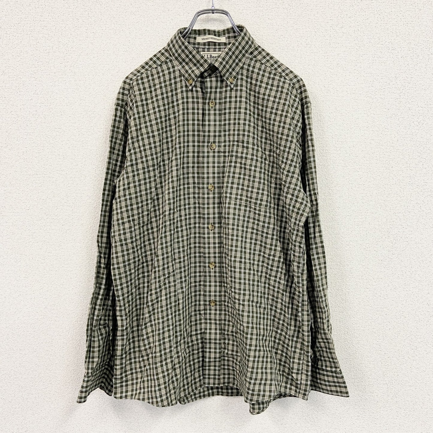 L.L.Bean　エルエルビーン　長袖ボタンダウンシャツ　チェック柄　緑　グリーン　Mサイズ