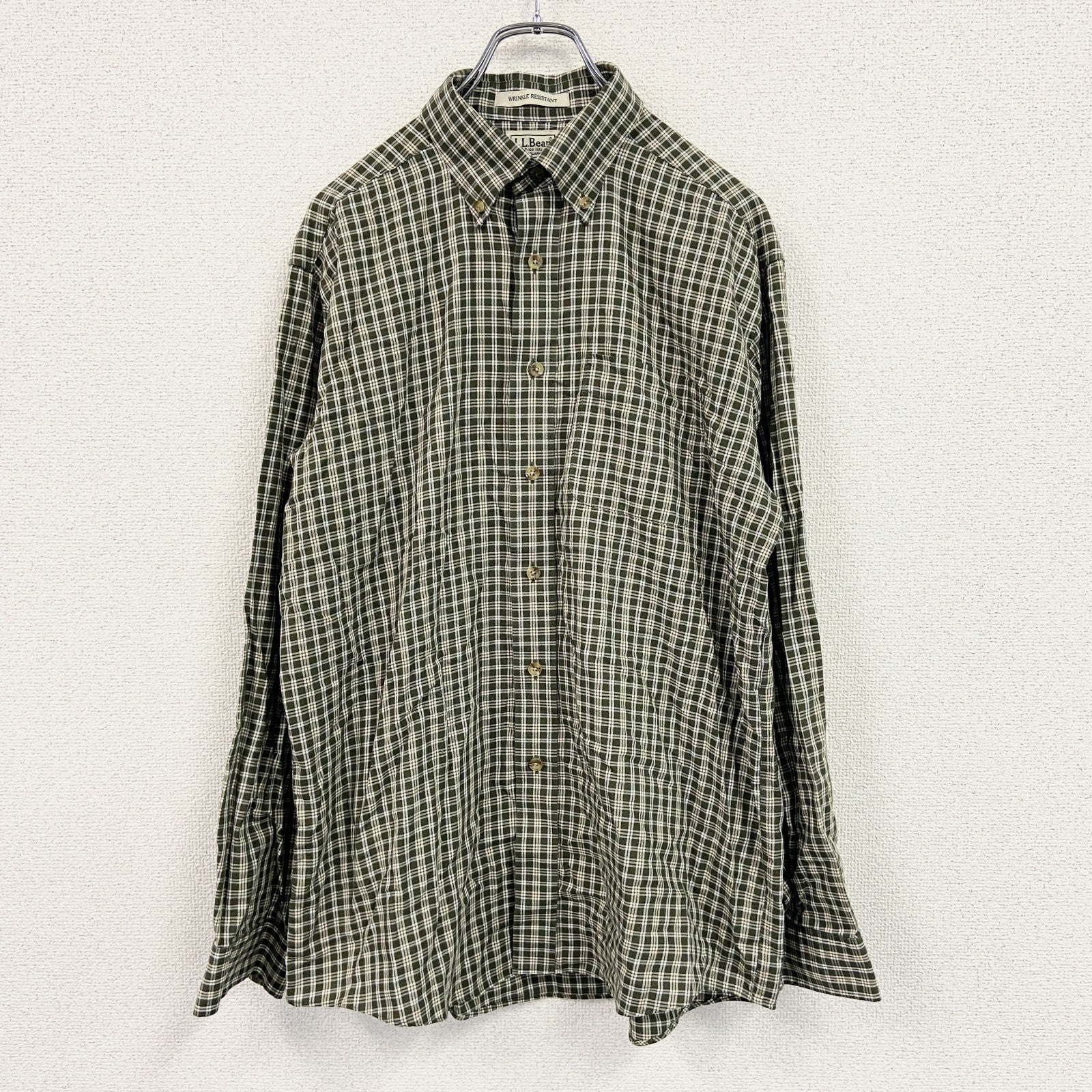 L.L.Bean　エルエルビーン　長袖ボタンダウンシャツ　チェック柄　緑　グリーン　Mサイズ