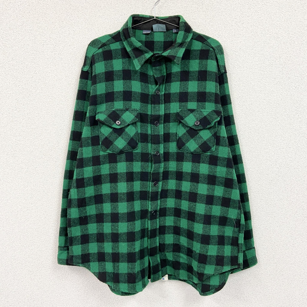 80s　Woolrich　ウールリッチ　ウールシャツ　ヴィンテージ　ブロックチェック　黒　ブラック　緑　グリーン　XLサイズ