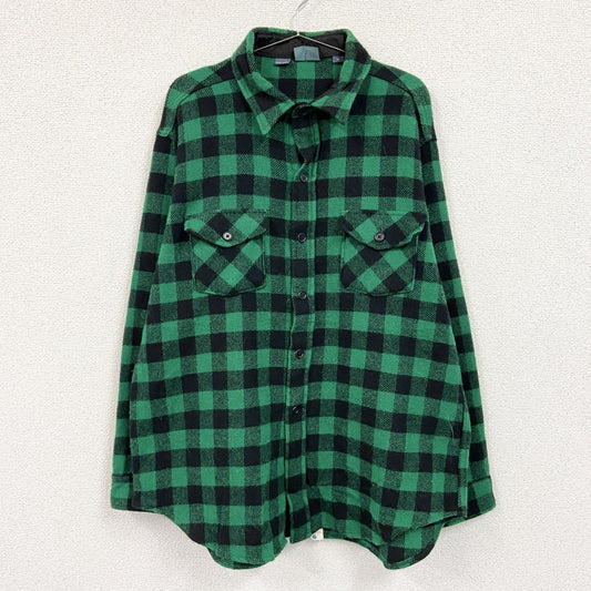 80s　Woolrich　ウールリッチ　ウールシャツ　ヴィンテージ　ブロックチェック　黒　ブラック　緑　グリーン　XLサイズ