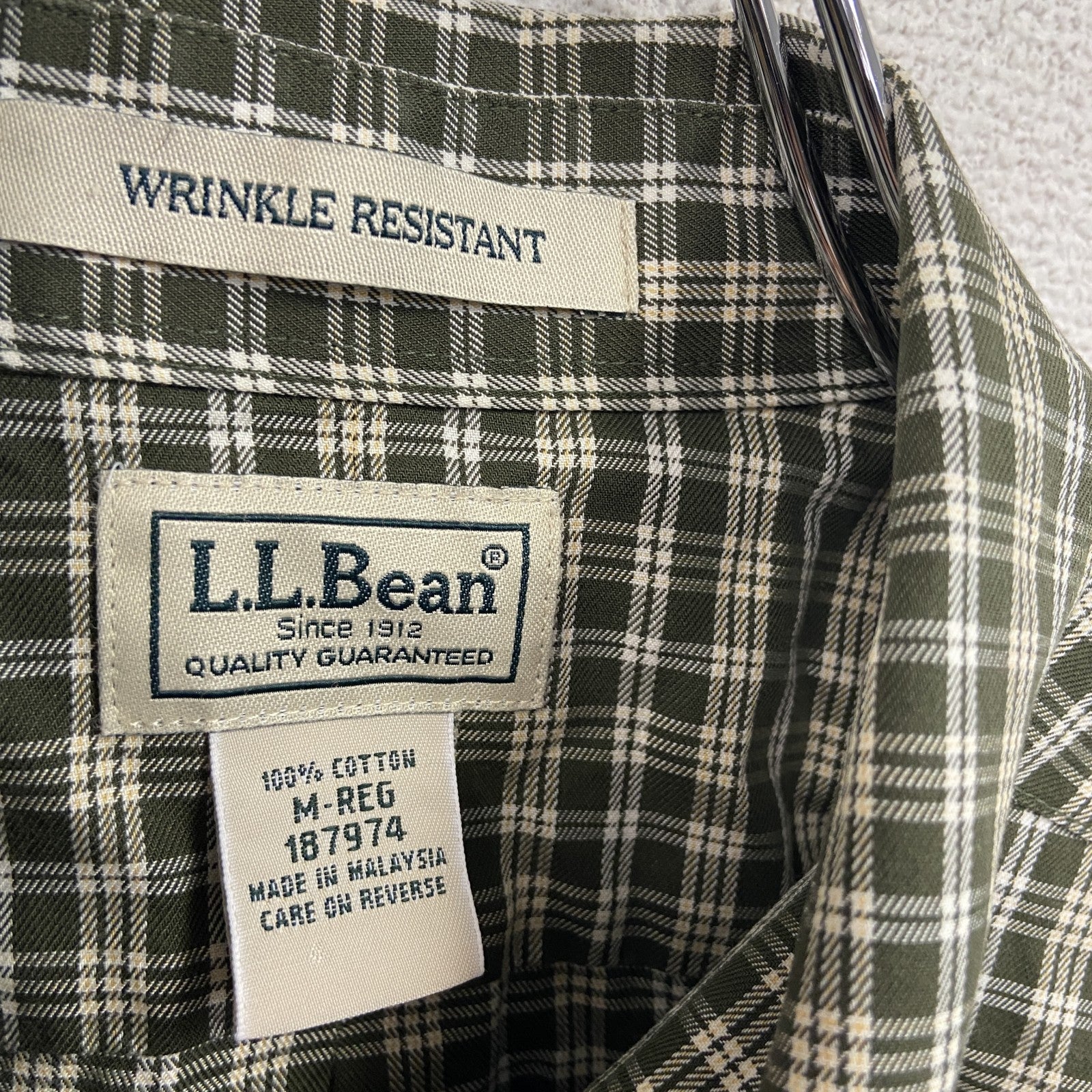 L.L.Bean　エルエルビーン　長袖ボタンダウンシャツ　チェック柄　緑　グリーン　Mサイズ