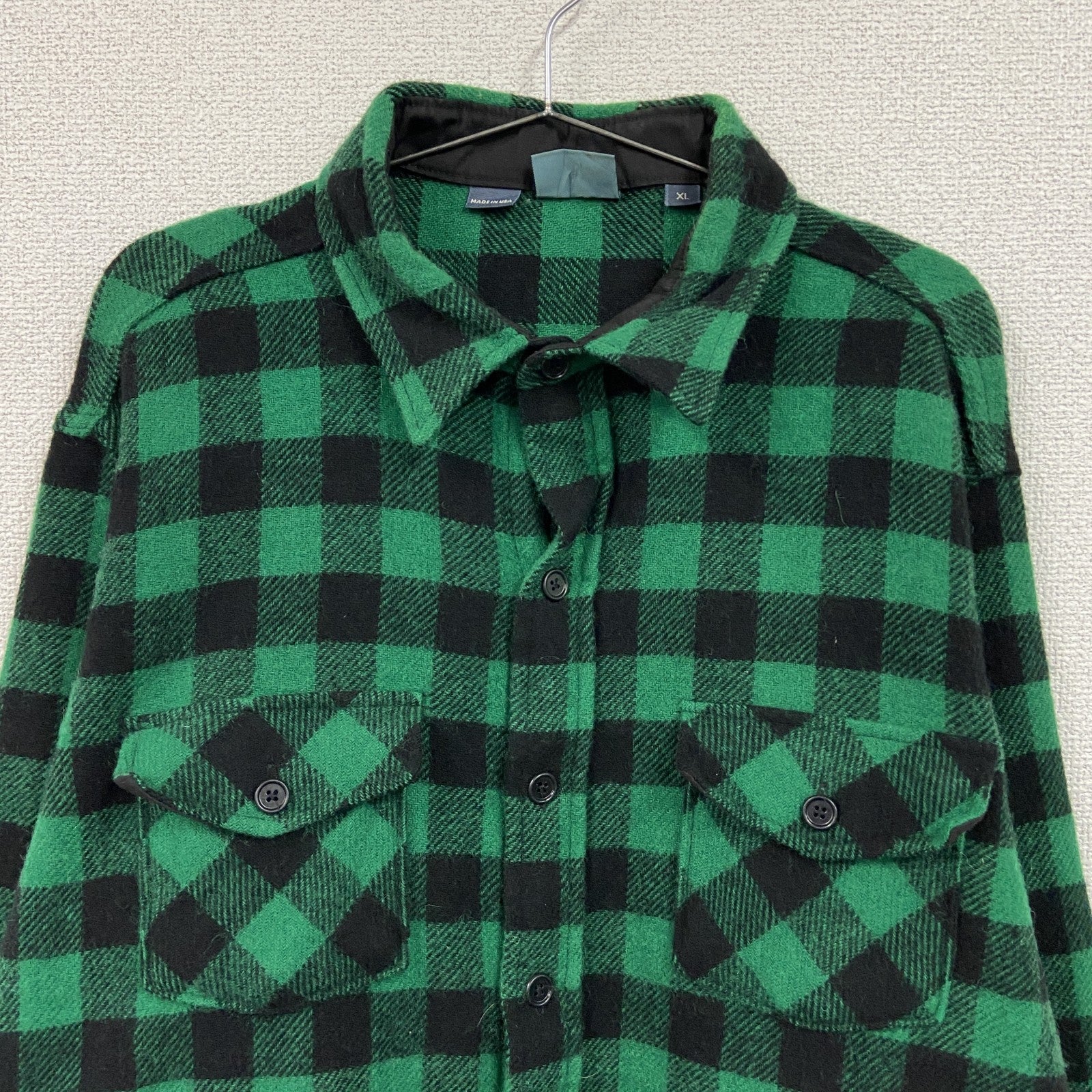80s　Woolrich　ウールリッチ　ウールシャツ　ヴィンテージ　ブロックチェック　黒　ブラック　緑　グリーン　XLサイズ