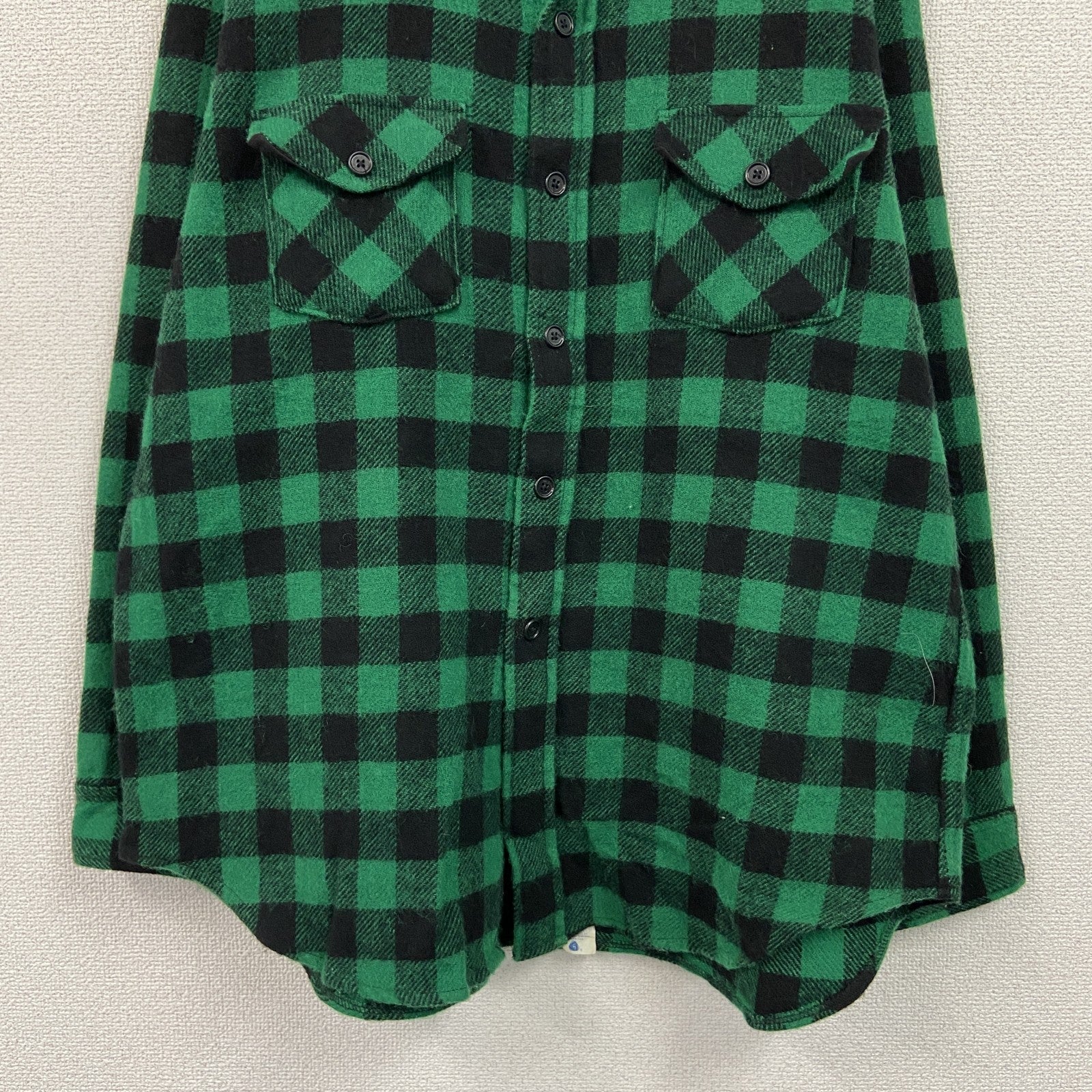 80s　Woolrich　ウールリッチ　ウールシャツ　ヴィンテージ　ブロックチェック　黒　ブラック　緑　グリーン　XLサイズ