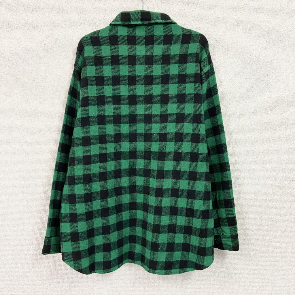 80s　Woolrich　ウールリッチ　ウールシャツ　ヴィンテージ　ブロックチェック　黒　ブラック　緑　グリーン　XLサイズ