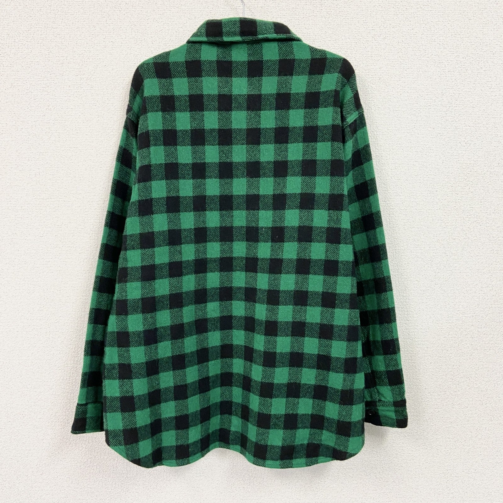 80s　Woolrich　ウールリッチ　ウールシャツ　ヴィンテージ　ブロックチェック　黒　ブラック　緑　グリーン　XLサイズ