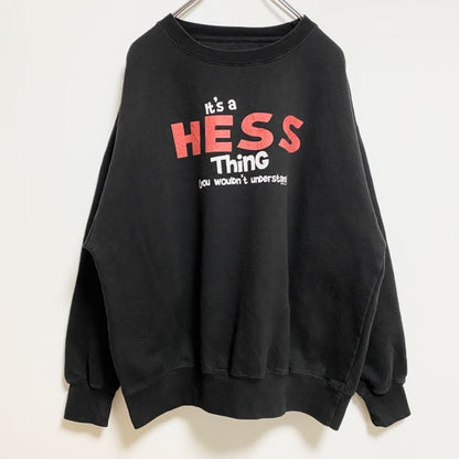 古着 used　長袖ロゴプリントスウェット　トレーナー　クルーネック　アルファベット　黒　ブラック　レトロデザイン　秋冬服