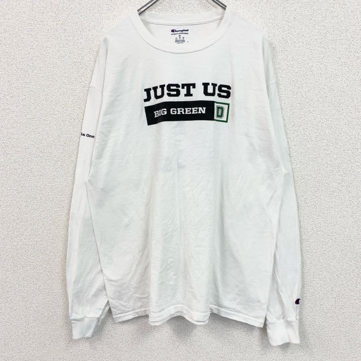古着 used　Champion　チャンピオン　長袖デザインプリントTシャツ　ロンT　背番号　BIG GREEN　白　XLサイズ