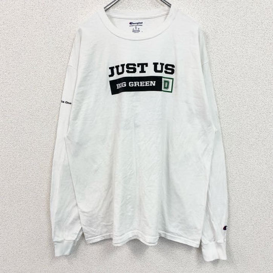 古着 used　Champion　チャンピオン　長袖デザインプリントTシャツ　ロンT　背番号　BIG GREEN　白　XLサイズ
