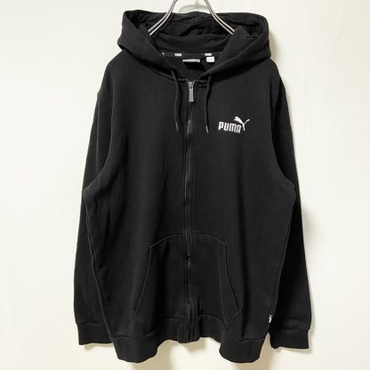 古着 used　puma プーマ　長袖ロゴプリントパーカー　フード付き　ジップアップスウェット　プルオーバー　黒　Lサイズ