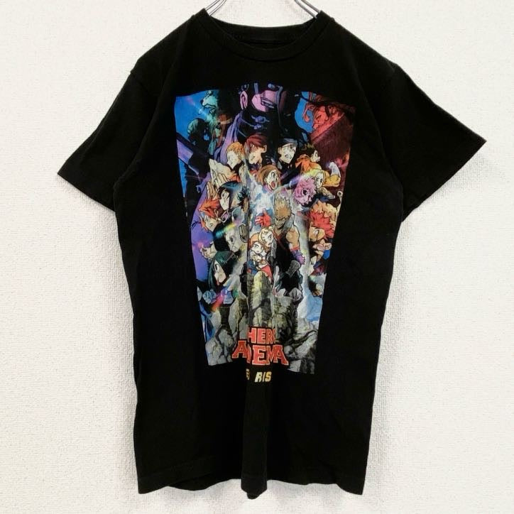 古着 used　僕のヒーローアカデミア　半袖アニメプリントTシャツ　レトロ　クルーネック　少年ジャンプ　黒　ブラック　Mサイズ
