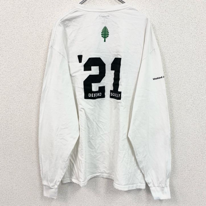古着 used　Champion　チャンピオン　長袖デザインプリントTシャツ　ロンT　背番号　BIG GREEN　白　XLサイズ