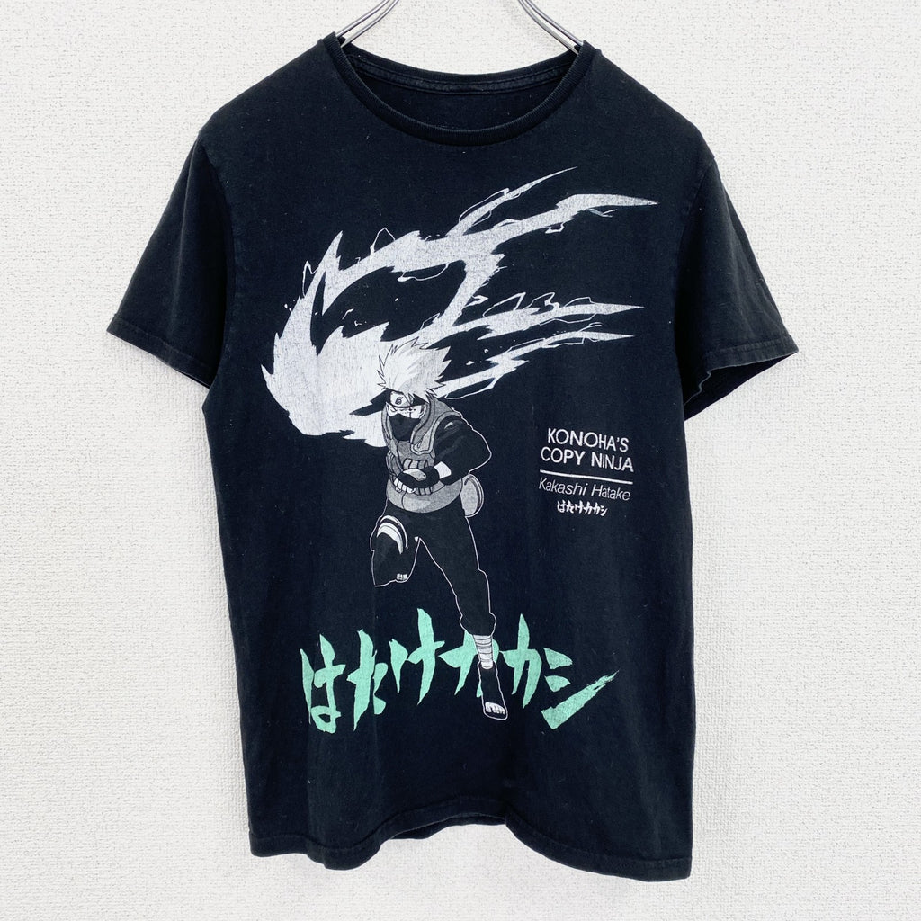 古着 used　半袖アニメプリントTシャツ　ナルト　はたけカカシ　黒　ブラック　クルーネック　レトロデザイン　Sサイズ
