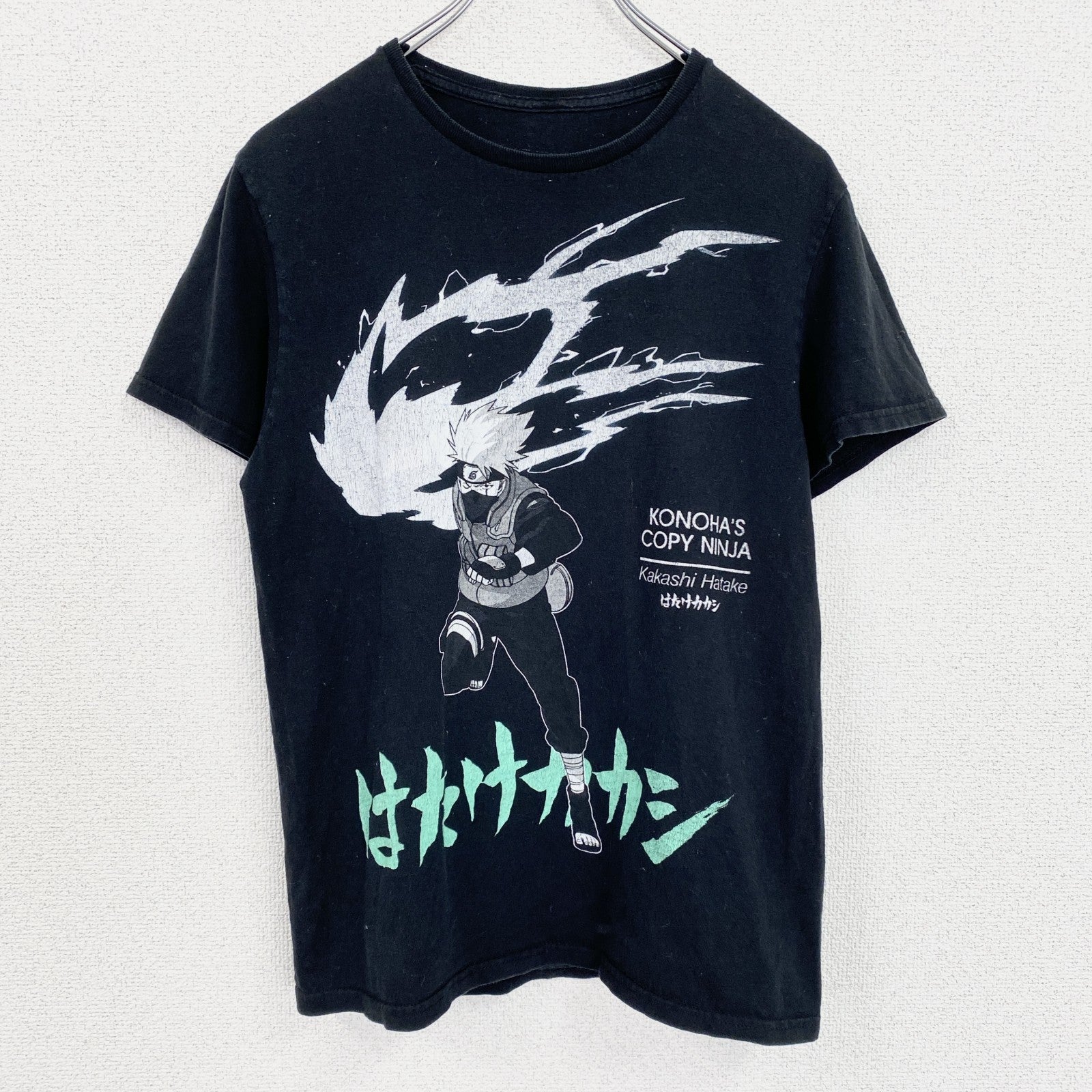 古着 used　半袖アニメプリントTシャツ　ナルト　はたけカカシ　黒　ブラック　クルーネック　レトロデザイン　Sサイズ