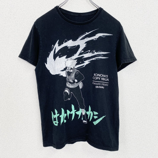 古着 used　半袖アニメプリントTシャツ　ナルト　はたけカカシ　黒　ブラック　クルーネック　レトロデザイン　Sサイズ
