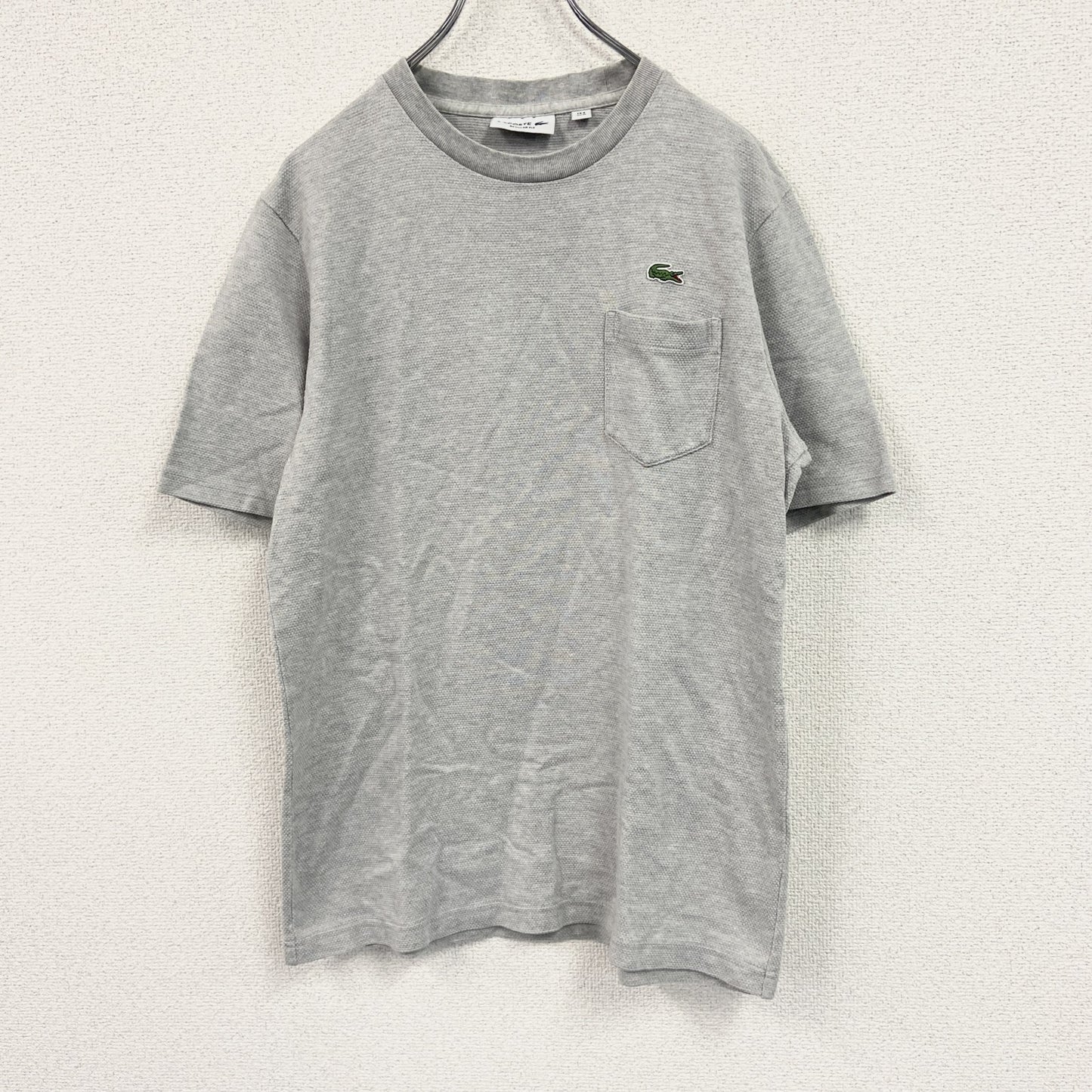 LACOSTE　ラコステ　半袖Tシャツ　ワンポイントロゴ　ワッフル生地　灰色　グレー　Mサイズ