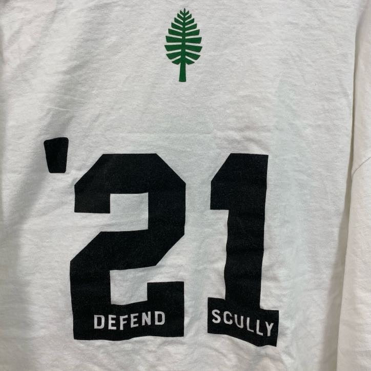 古着 used　Champion　チャンピオン　長袖デザインプリントTシャツ　ロンT　背番号　BIG GREEN　白　XLサイズ