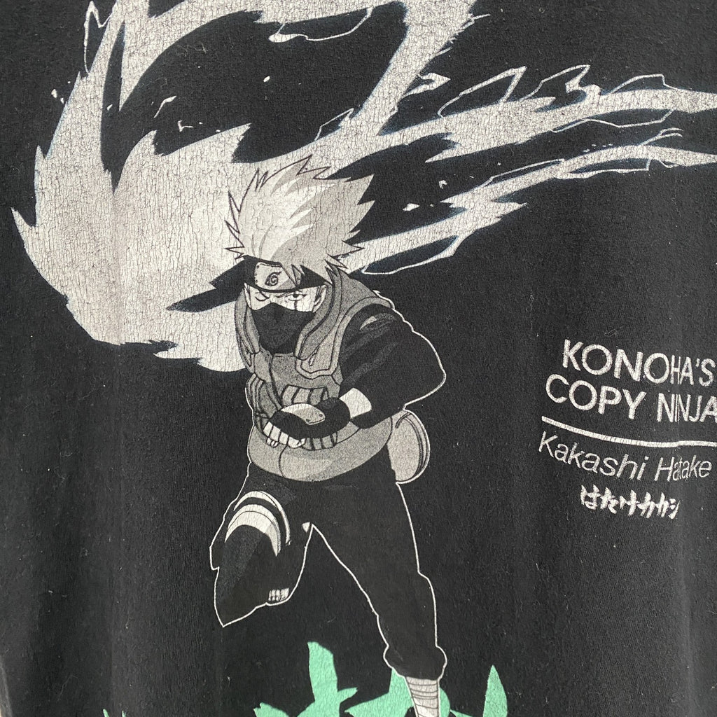 古着 used　半袖アニメプリントTシャツ　ナルト　はたけカカシ　黒　ブラック　クルーネック　レトロデザイン　Sサイズ