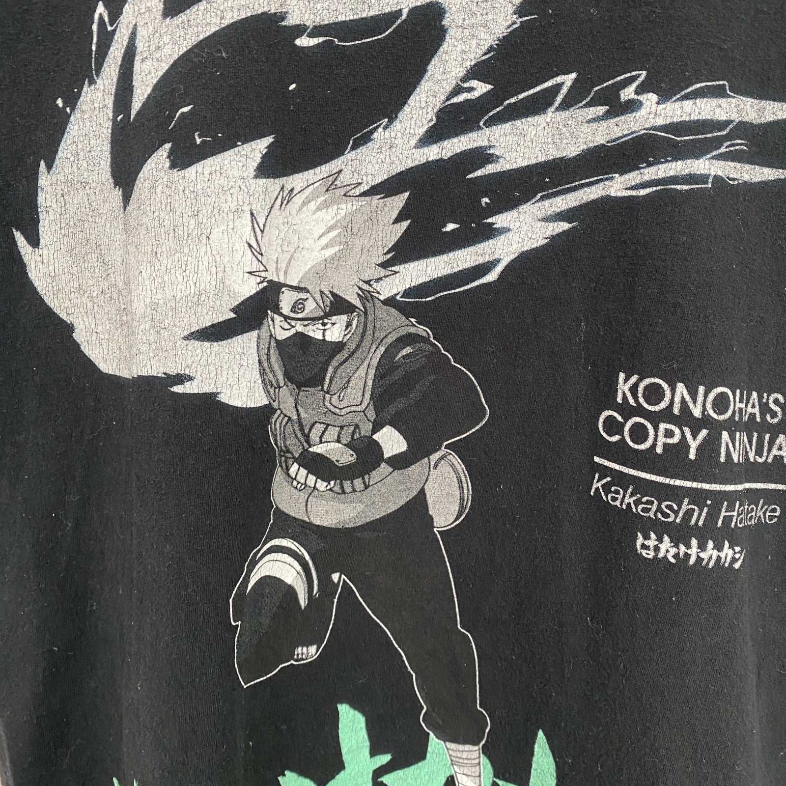 古着 used　半袖アニメプリントTシャツ　ナルト　はたけカカシ　黒　ブラック　クルーネック　レトロデザイン　Sサイズ