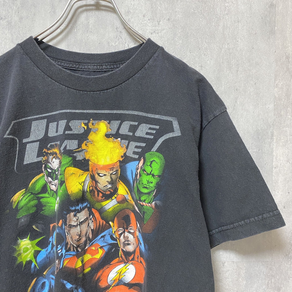 古着 used　DC Comics　JUSTICE LEAGUE　半袖アメコミプリントTシャツ　黒　ビッグシルエット　XLサイズ