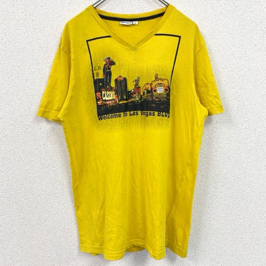 古着 used　RE WARD　半袖VネックプリントTシャツ　ラスベガス　街並み　黄色　イエロー　レトロデザイン　Mサイズ