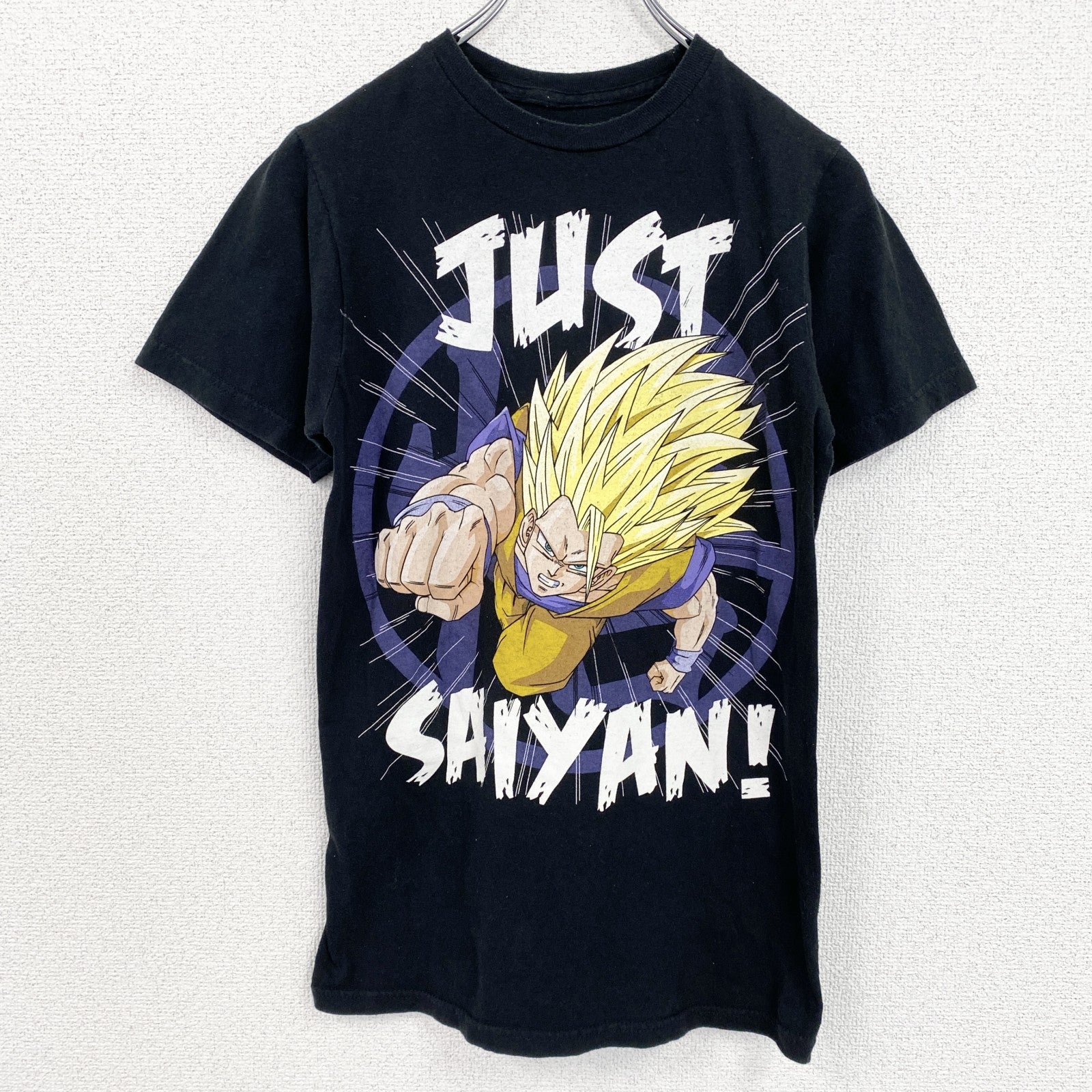 古着 used　半袖アニメプリントTシャツ　スーパーサイヤ人3　黒　ブラック　クルーネック　レトロデザイン　XSサイズ