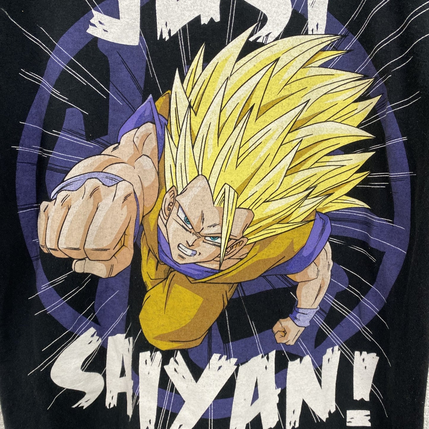 古着 used　半袖アニメプリントTシャツ　スーパーサイヤ人3　黒　ブラック　クルーネック　レトロデザイン　XSサイズ