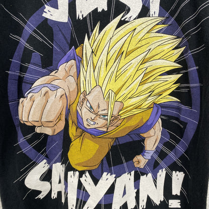 古着 used　半袖アニメプリントTシャツ　スーパーサイヤ人3　黒　ブラック　クルーネック　レトロデザイン　XSサイズ