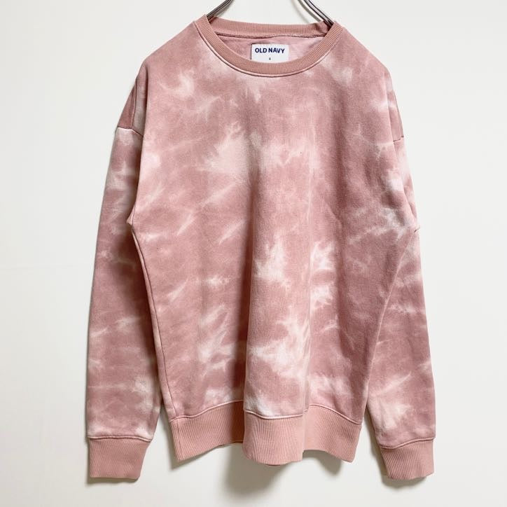 古着 used　OLDNAVY オールドネイビー　長袖タイダイ柄スウェット　トレーナー　クルーネック　ピンク　レトロ　Sサイズ