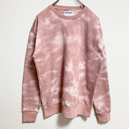 古着 used　OLDNAVY オールドネイビー　長袖タイダイ柄スウェット　トレーナー　クルーネック　ピンク　レトロ　Sサイズ