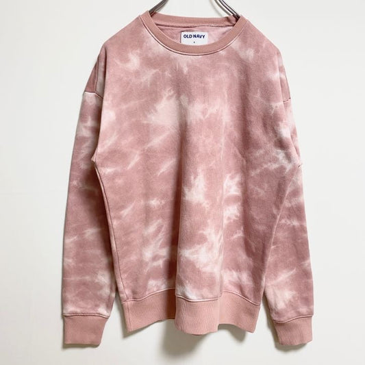 古着 used　OLDNAVY オールドネイビー　長袖タイダイ柄スウェット　トレーナー　クルーネック　ピンク　レトロ　Sサイズ