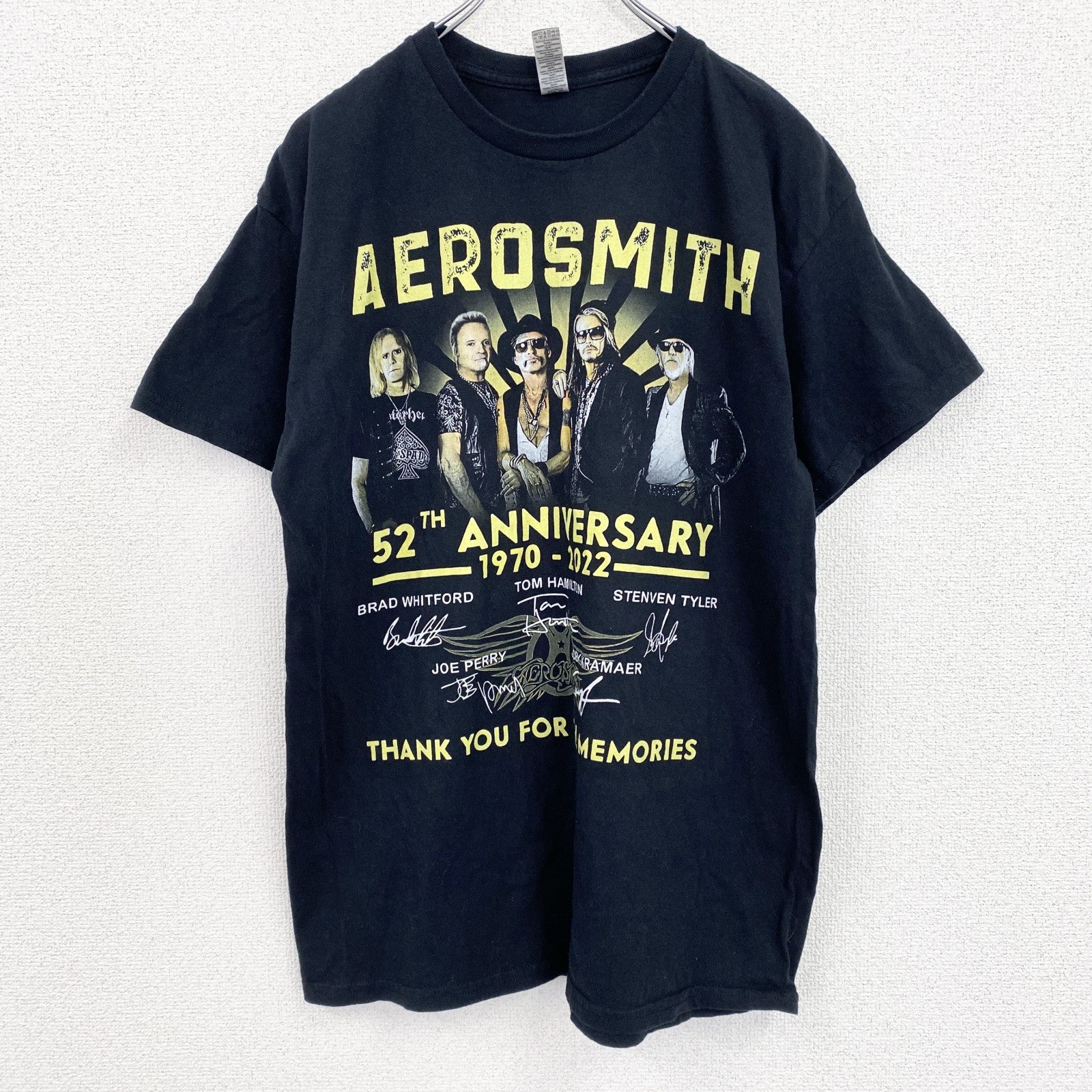 古着 used　GILDAN ギルダン　AERO SMITH エアロスミス　半袖バンドプリントTシャツ　黒　ブラック　Lサイズ