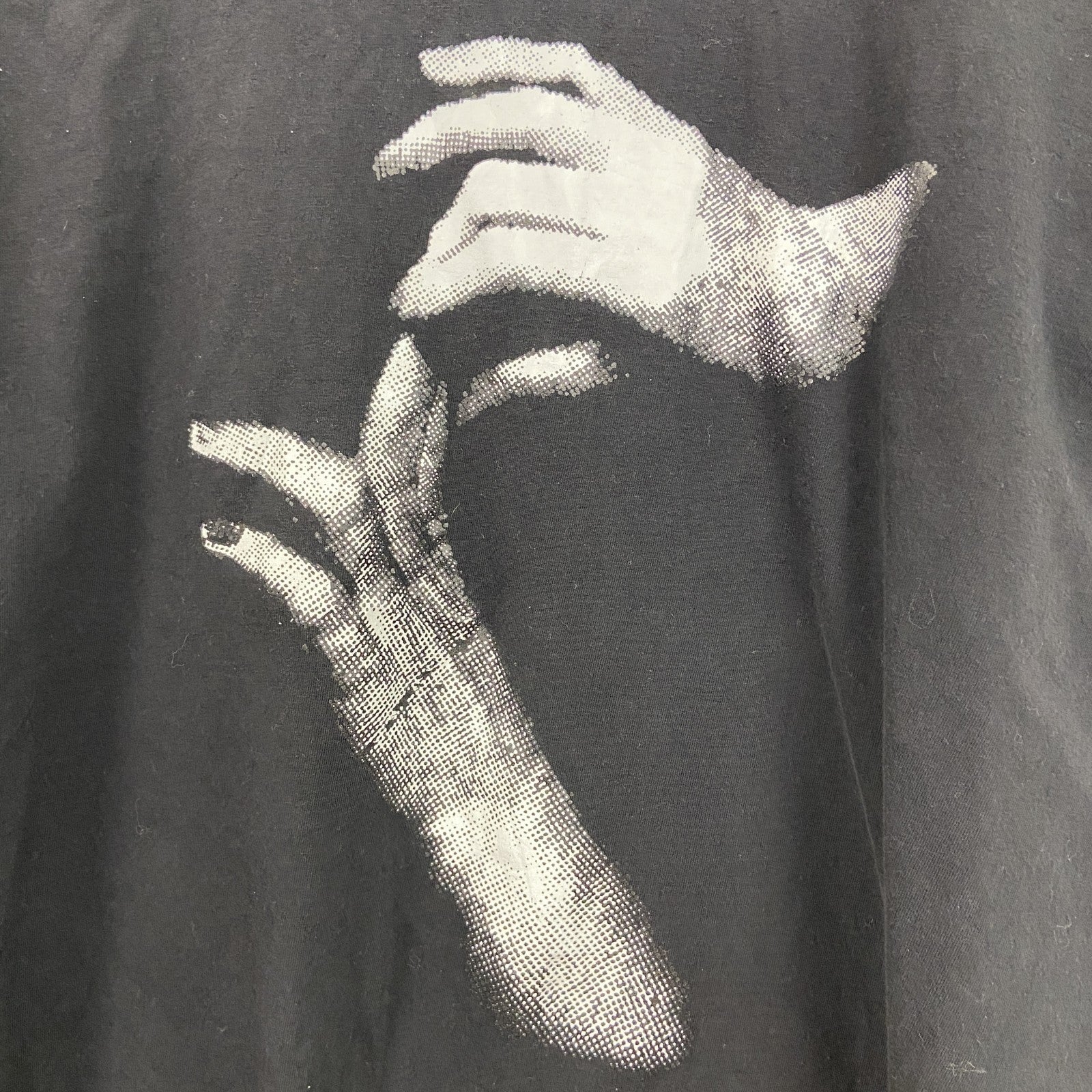 古着 used　YSTAOZI　半袖プリントTシャツ　レトロデザイン　手　クルーネック　黒　ブラック　XXLサイズ
