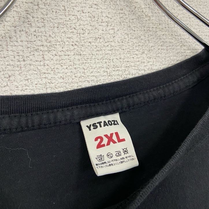 古着 used　YSTAOZI　半袖プリントTシャツ　レトロデザイン　手　クルーネック　黒　ブラック　XXLサイズ