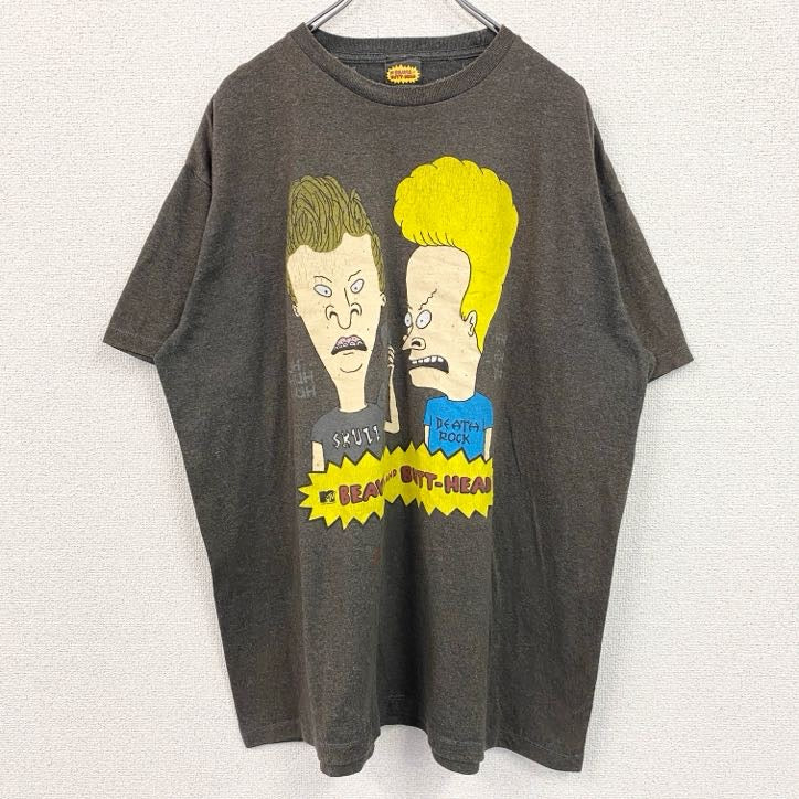 古着 used　ビーバス＆バットヘッド　BEAVIS&BUTT HEAD　半袖キャラクタープリントTシャツ　ブラウン　2XLサイズ