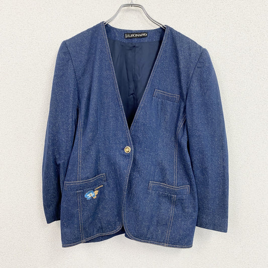 LEONARD　レオナール　ノーカラーシルクデニムジャケット　インディゴ　