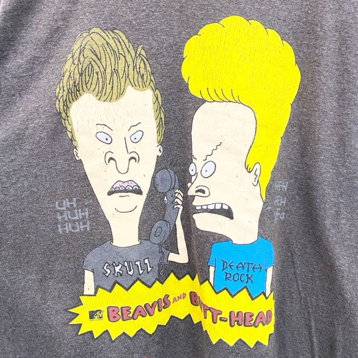 古着 used　ビーバス＆バットヘッド　BEAVIS&BUTT HEAD　半袖キャラクタープリントTシャツ　ブラウン　2XLサイズ