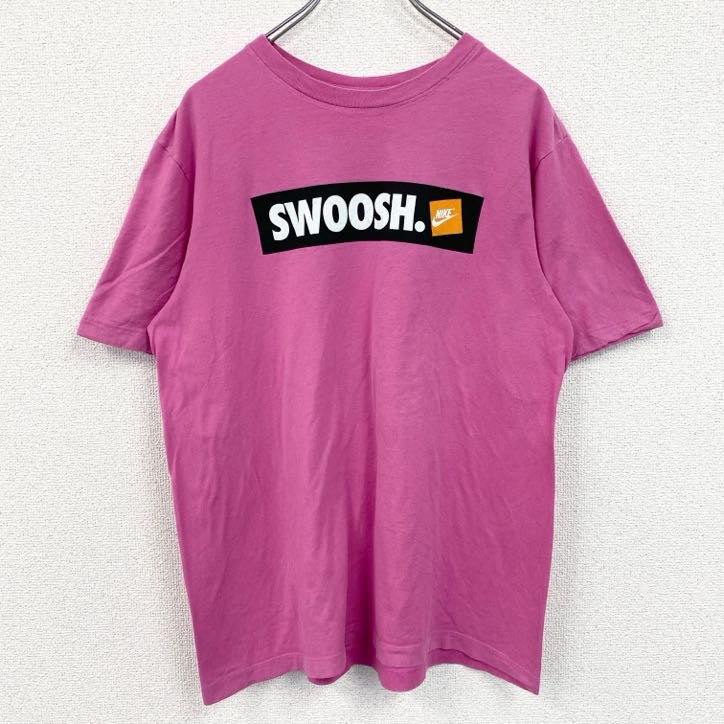 古着 used　NIKE　ナイキ　メキシコ製　半袖ロゴプリントTシャツ　SWOOSH　クルーネック　ピンク　Mサイズ