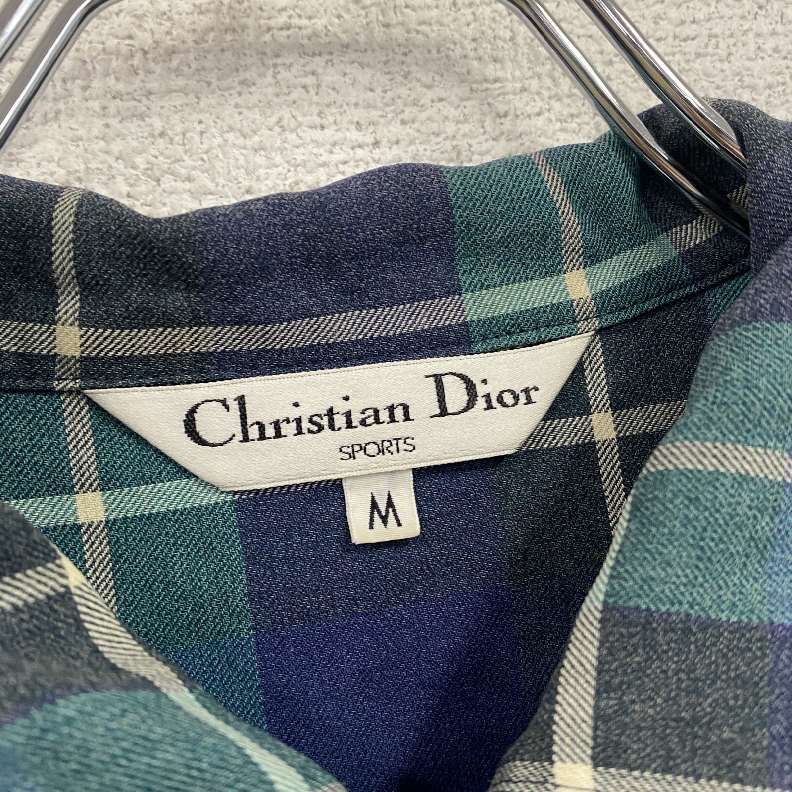 Christian Dior　クリスチャンディオール　長袖シャツ　チェック柄　緑　グリーン　青　ブルー　Mサイズ　