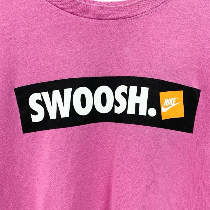古着 used　NIKE　ナイキ　メキシコ製　半袖ロゴプリントTシャツ　SWOOSH　クルーネック　ピンク　Mサイズ