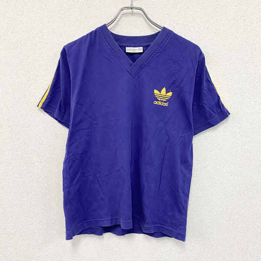 adidas　アディダス　半袖プリントTシャツ　Vネック　トレフォイルロゴ　デカロゴ　スリーストライプス　紺　ネイビー　XSサイズ