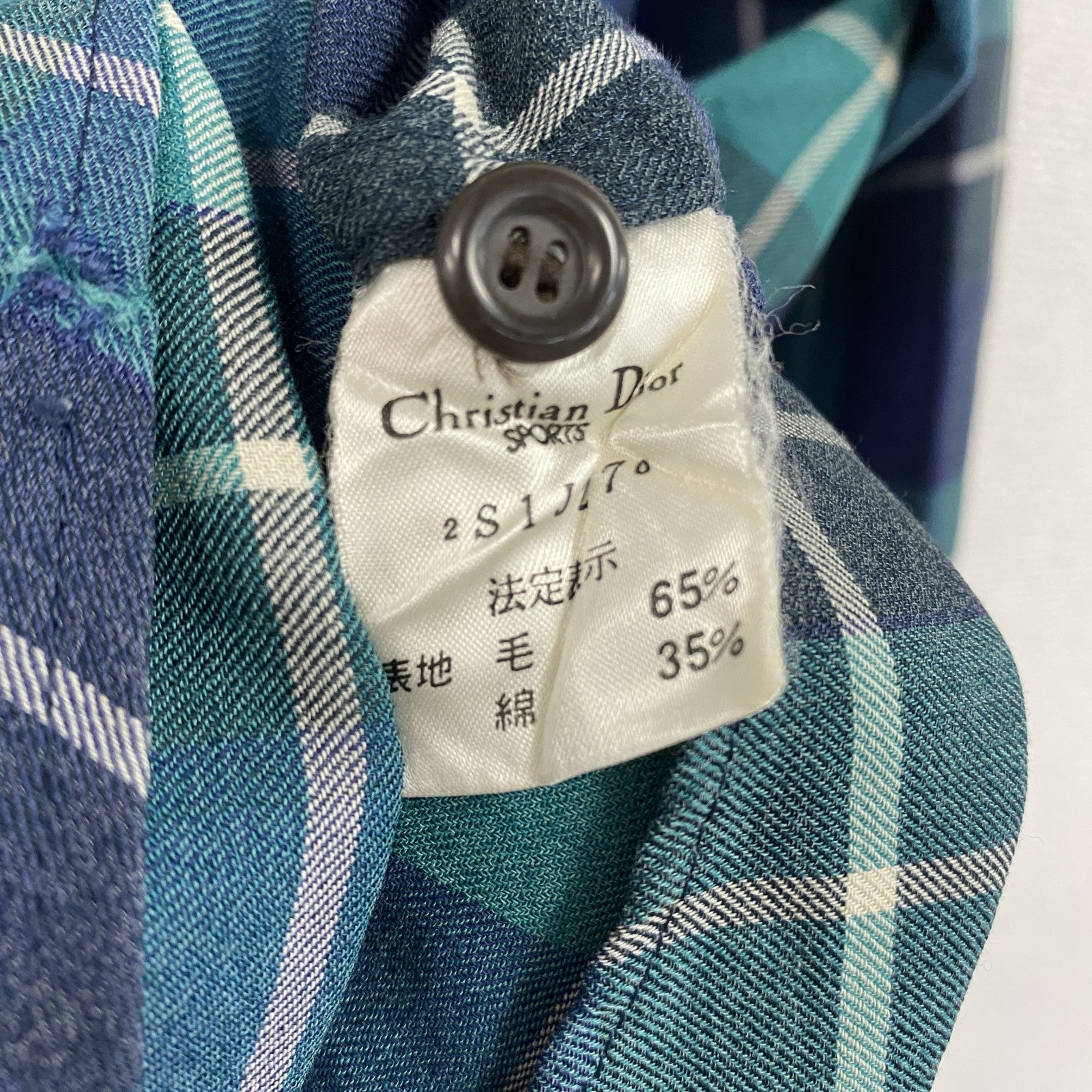 Christian Dior　クリスチャンディオール　長袖シャツ　チェック柄　緑　グリーン　青　ブルー　Mサイズ　