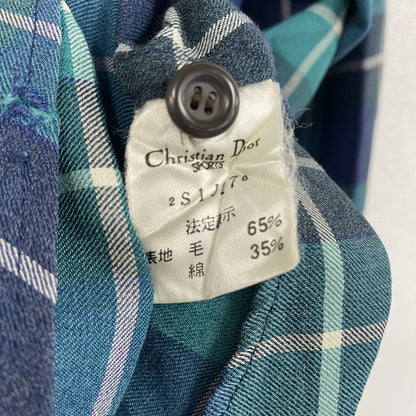 Christian Dior　クリスチャンディオール　長袖シャツ　チェック柄　緑　グリーン　青　ブルー　Mサイズ　