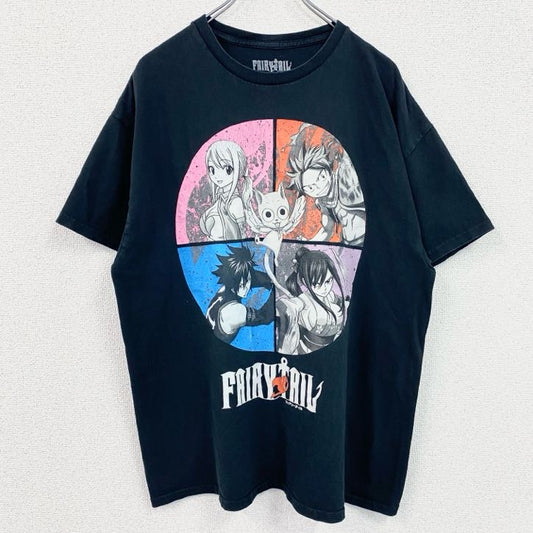 古着 used　FAIRY TAIL　フェアリーテイル　半袖アニメプリントTシャツ　キャラクターデザイン　黒　XLサイズ