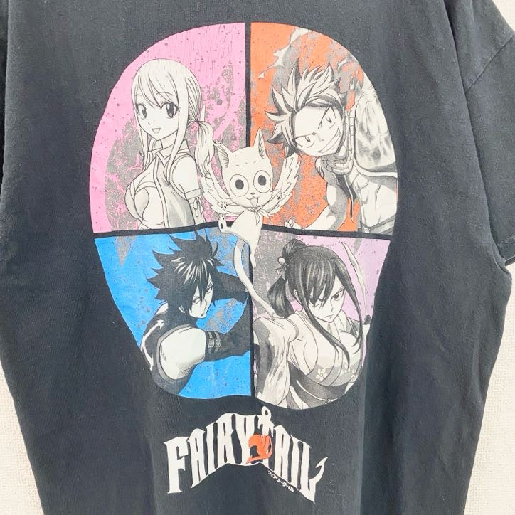 古着 used　FAIRY TAIL　フェアリーテイル　半袖アニメプリントTシャツ　キャラクターデザイン　黒　XLサイズ